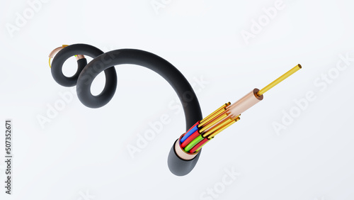 Fototapeta Naklejka Na Ścianę i Meble -  flexible electric copper wires, closeup of electric cable, 3D render