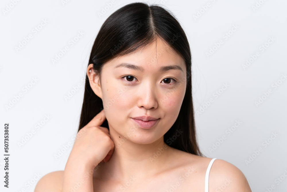 Young Chinese woman isolated on white background . Close up portrait Young Chinese woman isolated on white background . Close up portrait