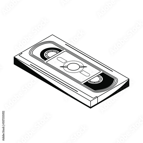 Abstract Isometric Hand Drawn Classic Tape Old Video Cassette VHS Doodle Concept Vector Design Outline Style On White Background Isolated Outline Video, Film Relax