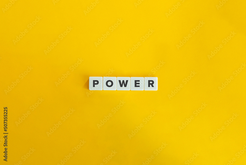 Power Word and Banner. Letter Tiles on Yellow Background. Minimal Aesthetics. Power Word and Banner. Letter Tiles on Yellow Background. Minimal Aesthetics.