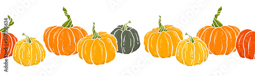 
Cute hand drawn pumpkin horizontal seamless pattern, hand drawn pumpkins - great as Thanksgiving background, textiles, banners, wallpapers, wrapping - vector design
