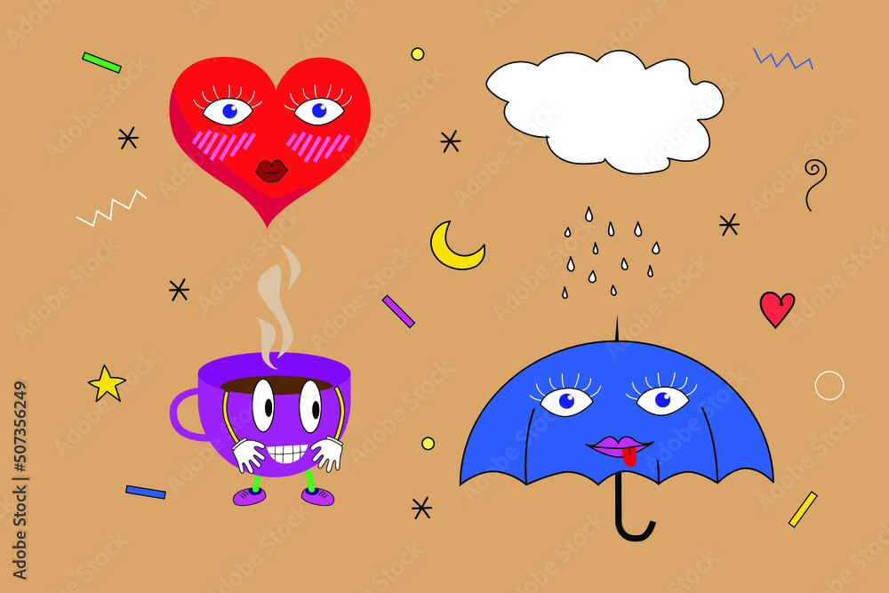 Naklejka premium Vector image, set of funny cartoon characters