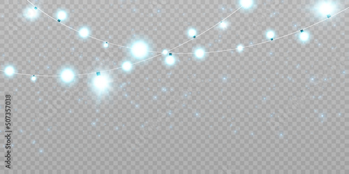 Christmas lights isolated on transparent background. Set of golden Christmas glowing garlands with sparks. For congratulations, invitations and advertising design. Vector