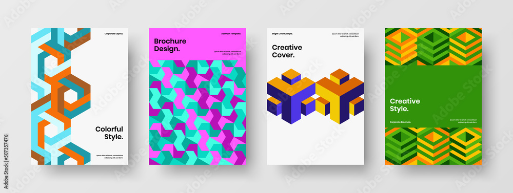 Creative corporate identity A4 vector design concept collection. Vivid mosaic shapes handbill illustration composition.