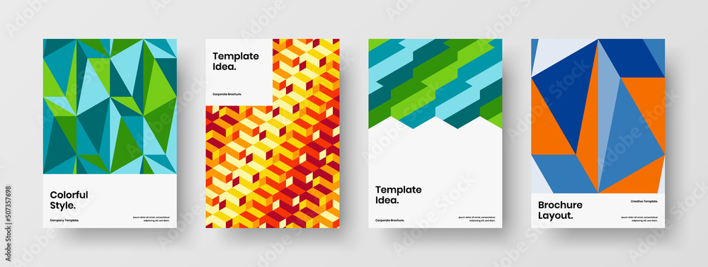 Unique leaflet A4 design vector illustration composition. Amazing mosaic tiles magazine cover concept set.