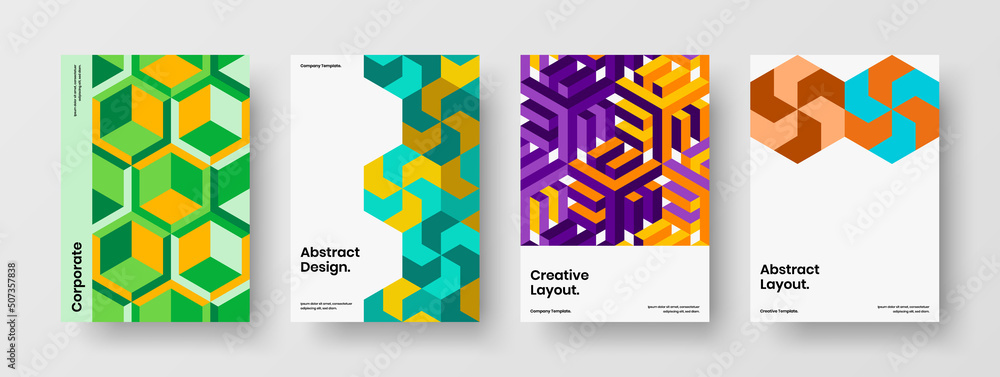 Isolated catalog cover design vector layout set. Colorful mosaic pattern handbill concept bundle.