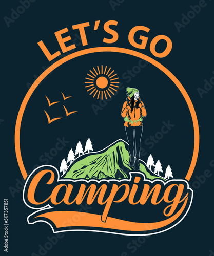 Let's Go Camping Vector T-Shirt Design Template