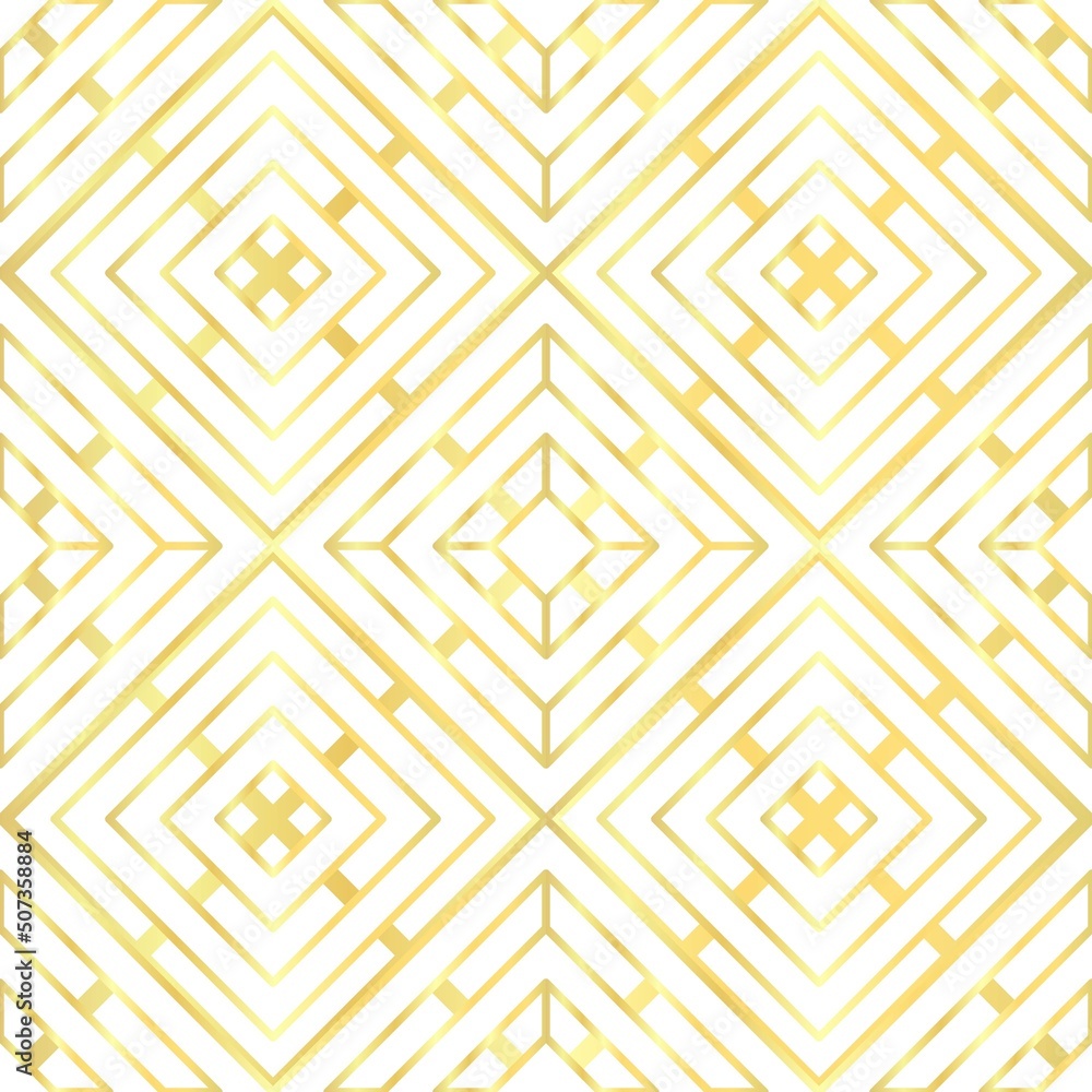 White and gold abstract line geometric diagonal square seamless pattern background. Vector illustration.