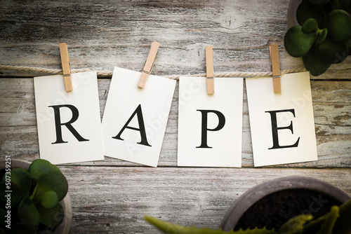 The Word RAPE Concept Printed on Cards photo