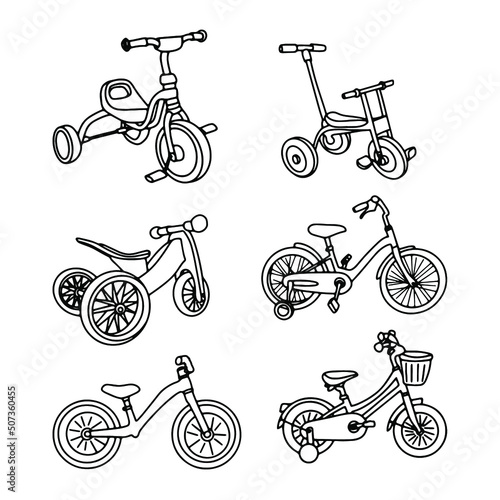doodle vector kid bicycle set 