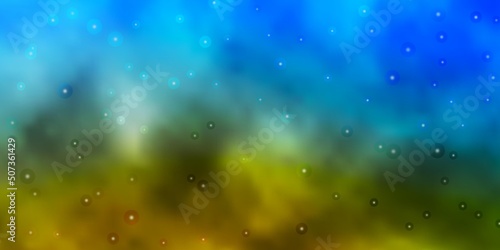Light Blue, Yellow vector background with small and big stars. © Guskova