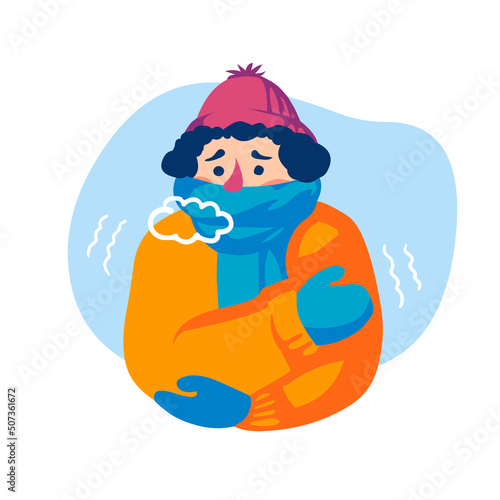 A man shivering from the cold in winter. Vector illustration