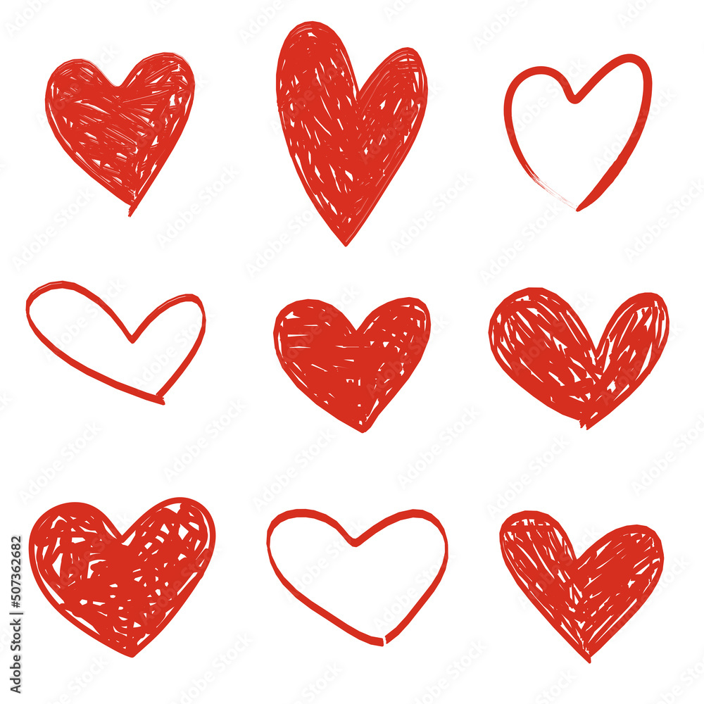 Hand drawn heart set isolated on white. Romantic and love symbol vector Hand drawn heart set isolated on white. Romantic and love symbol vector