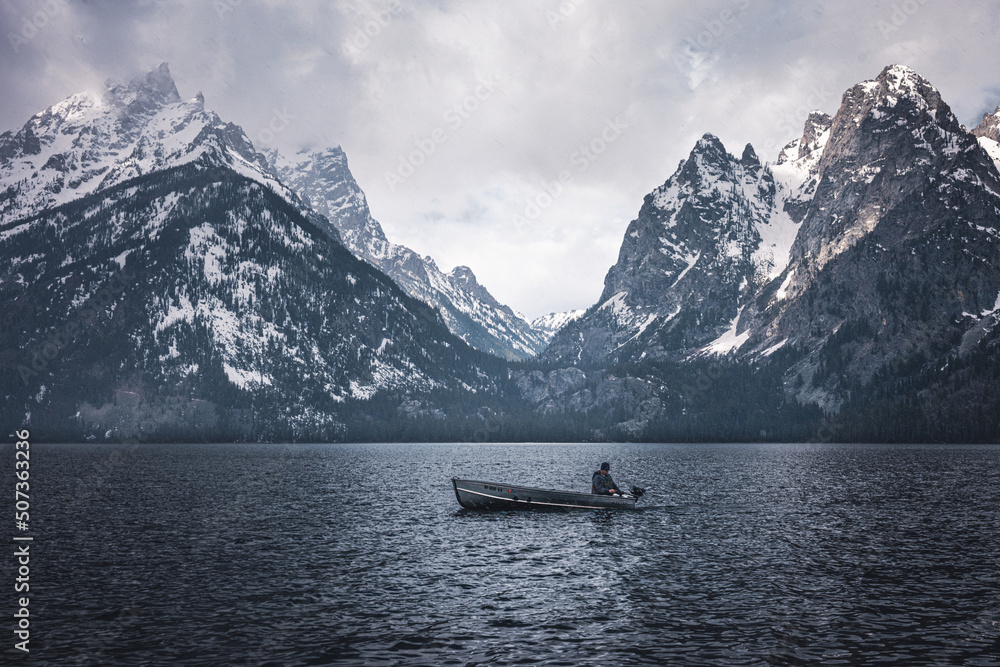 Dramatic Boat in Grand Teton National Park Dramatic Boat in Grand Teton National Park
