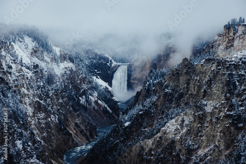 Lower Yellowstone Falls from Artist Point During a Cold Winter's Foggy Morning photo