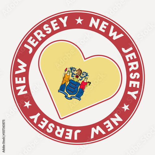 New Jersey heart flag badge. From New Jersey with love logo. Support the us state flag stamp. Vector illustration. photo