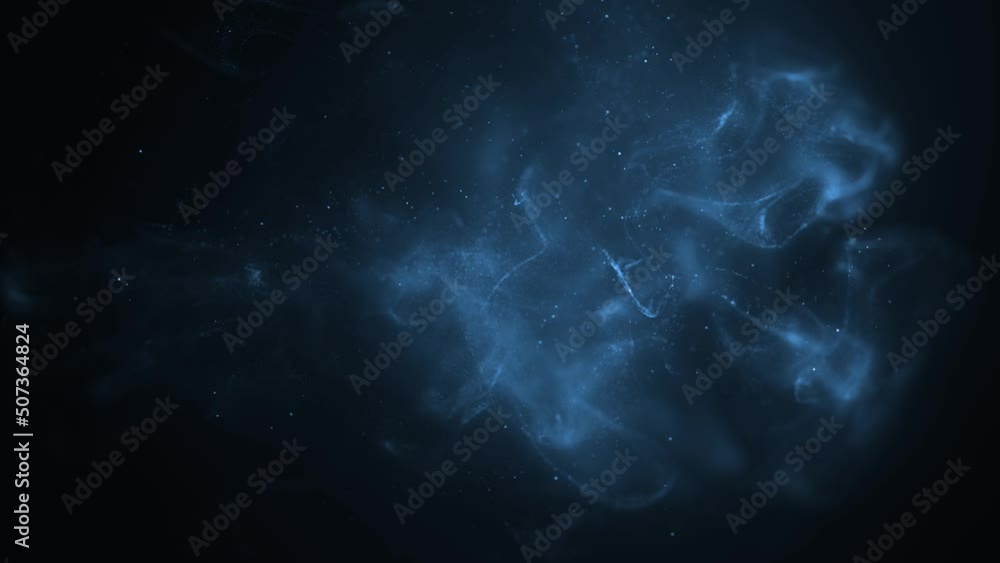 4K Abstract motion background animation shining particles stars sparks and magic dust forming in space wave flow with light rays and projections seamless loop.