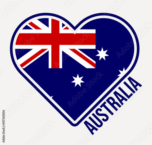 Australia heart flag badge. Made with Love from Australia logo. Flag of the country heart shape. Vector illustration.