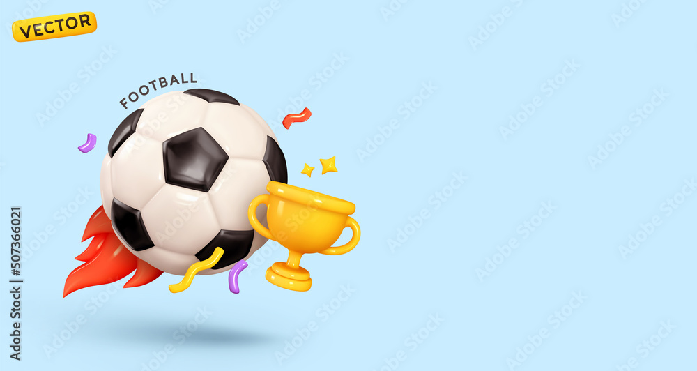 Soccer ball with golden cup. Creative concept background with sports