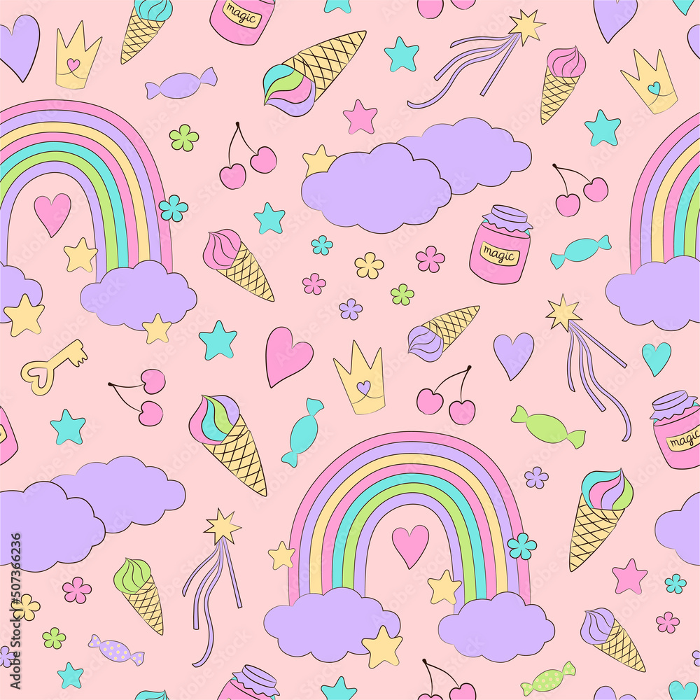 Cute baby girl things seamless pattern. Graphic print repeat design ...