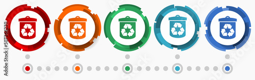 Recycling, recycle concept vector icon set, modern design abstract web buttons in 5 color options, infographic template