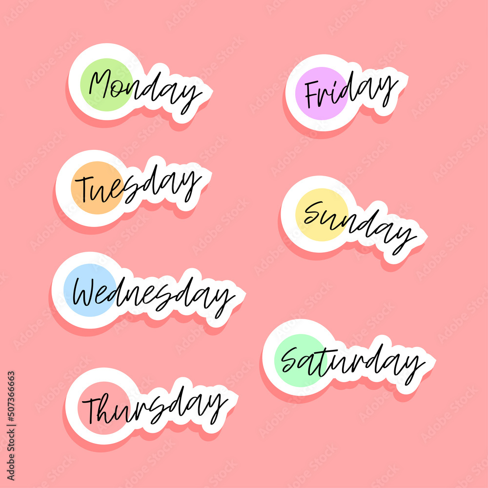 Hand drawn vector of week : Monday, Tuesday, Wednesday, Thursday, Friday, Saturday and Sunday.
