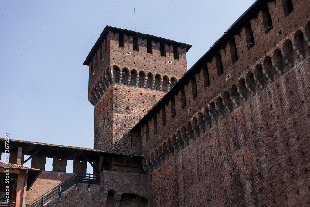 The magnificent Sforza Castle , Castello Sforzesco in Milan, Italy