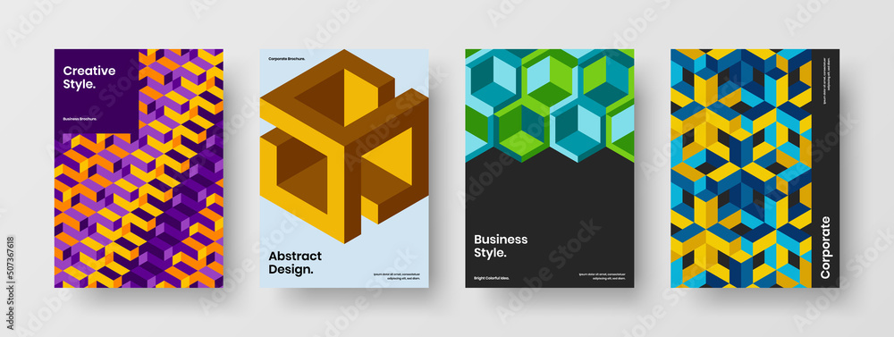 Isolated geometric tiles booklet layout collection. Multicolored handbill A4 vector design illustration bundle.
