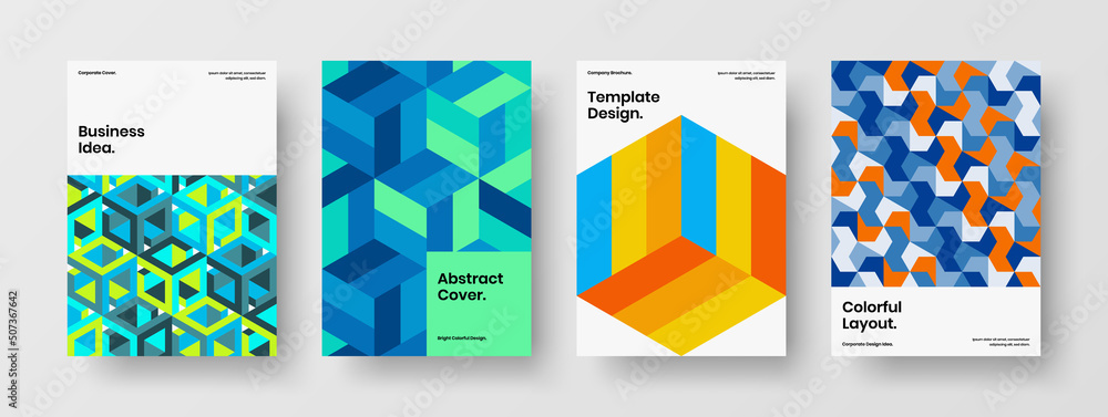 Creative corporate identity design vector layout set. Unique geometric hexagons leaflet illustration collection. Creative corporate identity design vector layout set. Unique geometric hexagons leaflet illustration collection.