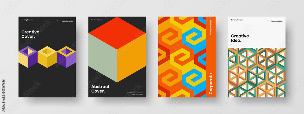 Amazing placard A4 vector design layout set. Clean geometric hexagons company identity template composition.