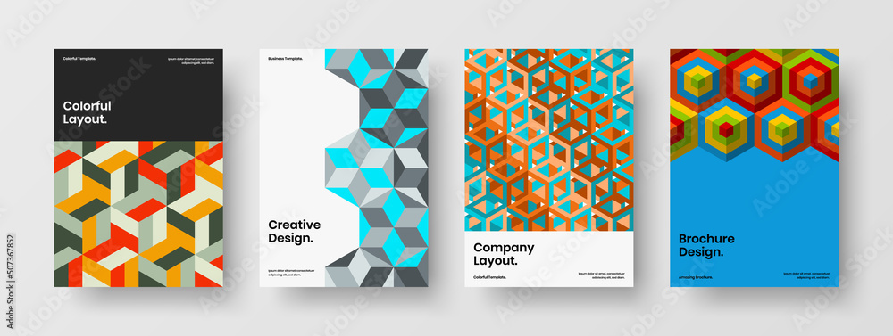 Clean brochure A4 design vector concept collection. Simple mosaic shapes corporate cover layout bundle.