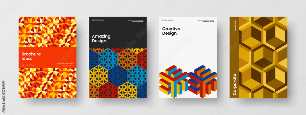 Naklejka premium Creative geometric tiles placard concept collection. Abstract flyer A4 design vector illustration composition.