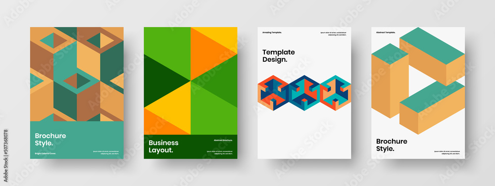 Amazing pamphlet design vector layout collection. Bright mosaic tiles catalog cover template bundle.