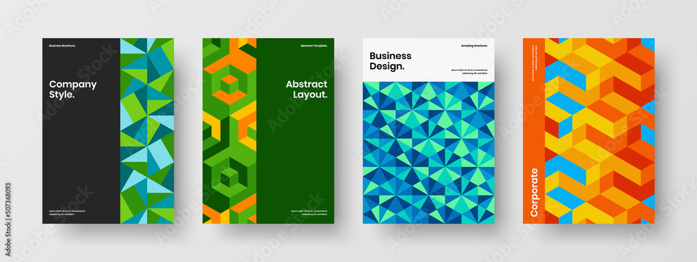 Abstract geometric tiles corporate cover layout composition. Original pamphlet A4 vector design illustration set. Abstract geometric tiles corporate cover layout composition. Original pamphlet A4 vector design illustration set.