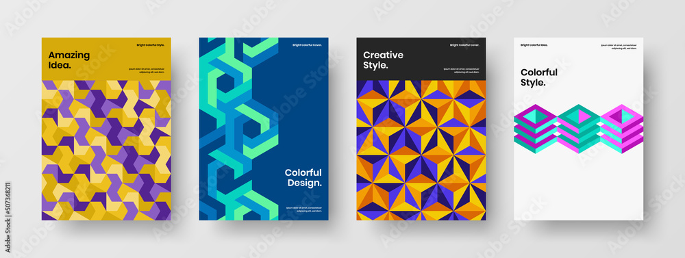 Premium postcard A4 design vector template composition. Creative mosaic shapes corporate cover concept bundle.