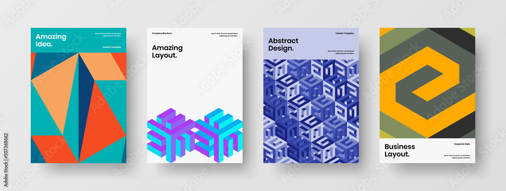Colorful mosaic tiles annual report concept composition. Bright banner A4 design vector layout set.