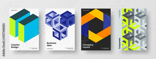 Creative mosaic hexagons journal cover illustration composition. Trendy handbill A4 vector design layout collection.