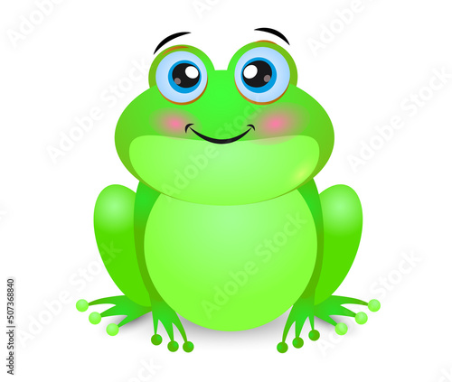Vector illustration of a cute little frog. Little funny frog is sitting Isolated on white background in cartoon style.