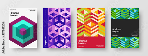 Minimalistic catalog cover A4 vector design illustration bundle. Trendy mosaic tiles corporate brochure layout collection.
