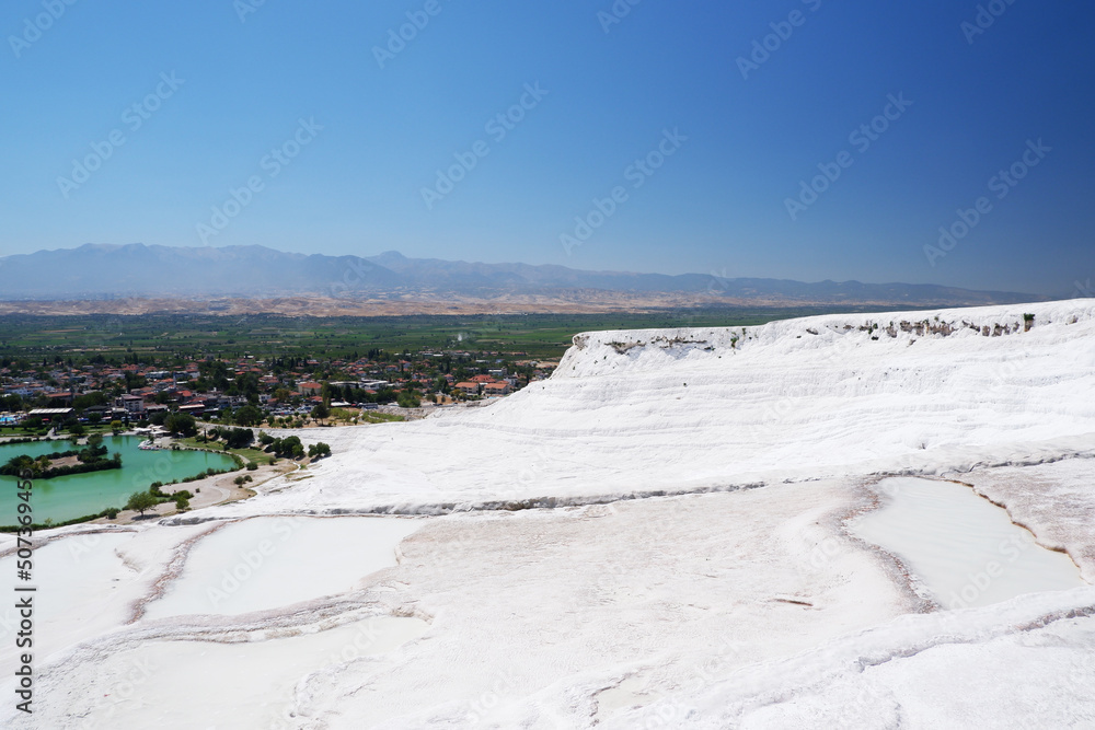 Natural travertine pools and terraces in Pamukkale. Cotton castle in southwestern Turkey Natural travertine pools and terraces in Pamukkale. Cotton castle in southwestern Turkey
