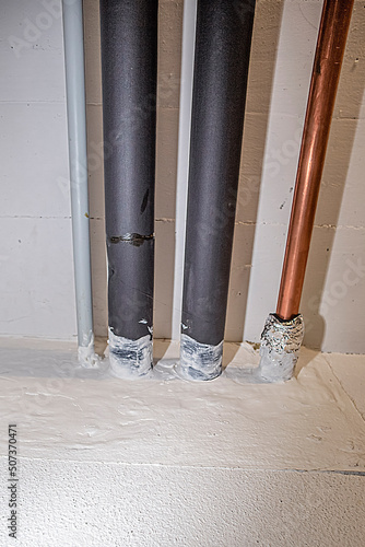 Fire barrier in a wall with cable duct. photo