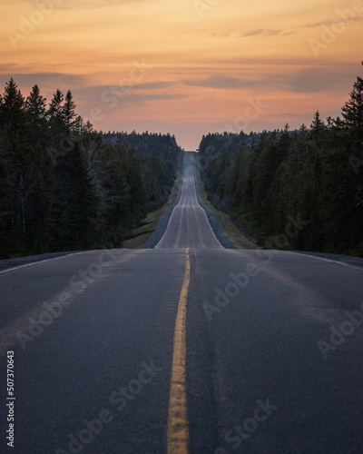 sunset on the highway straight forward line