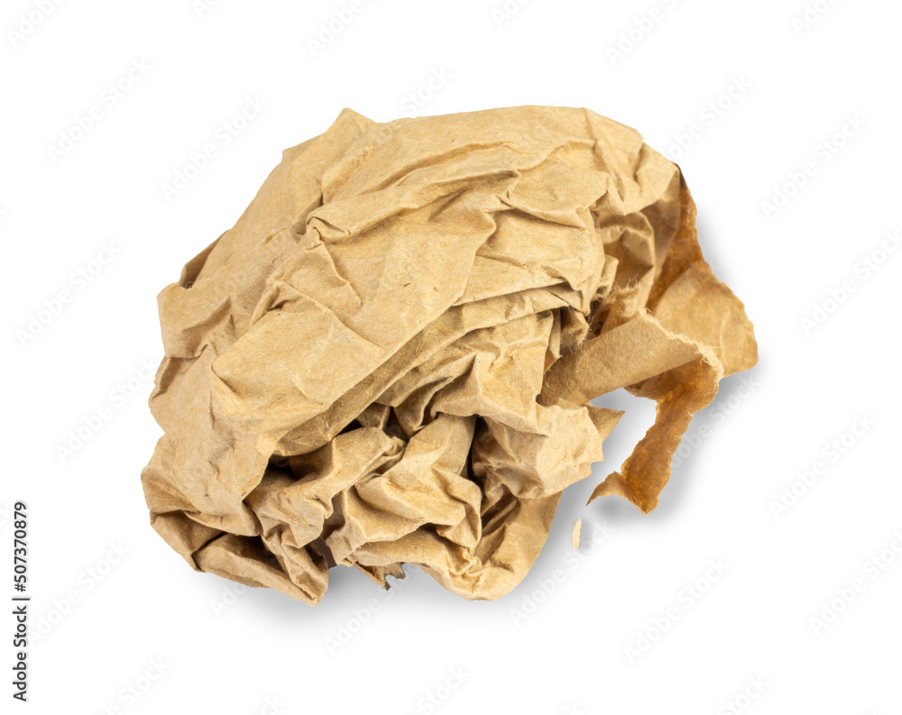 Crumple Paper Ball for School and Office from Brown Craft blank paper isolated on white background Crumple Paper Ball for School and Office from Brown Craft blank paper isolated on white background
