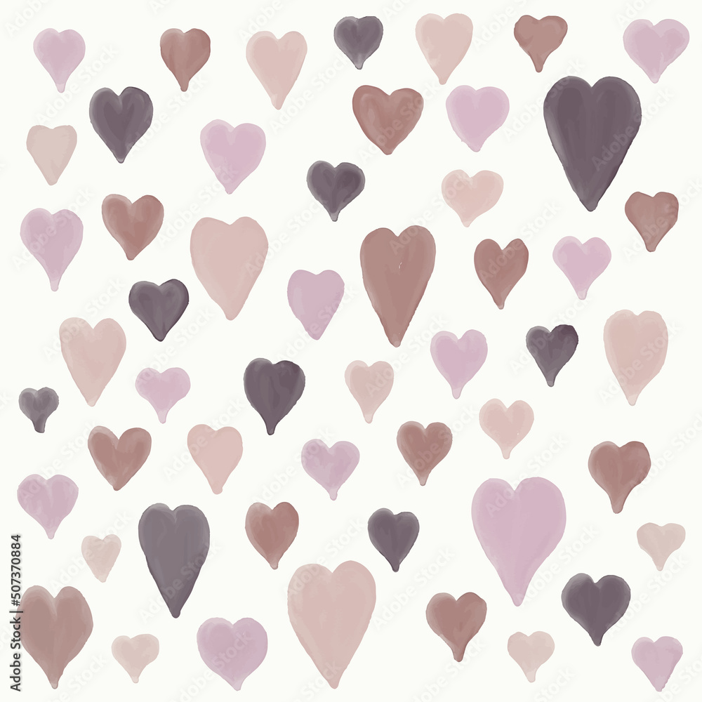 Set of vector pastel violet watercolor hearts. Valentine's day pattern.