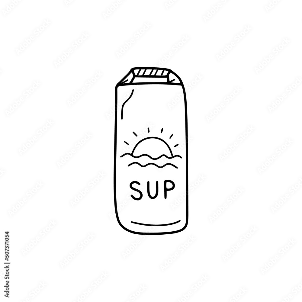 Waterproof bag for sup surfing in doodle style. Vector illustration on white background Waterproof bag for sup surfing in doodle style. Vector illustration on white background