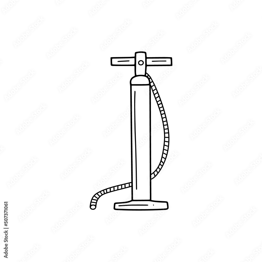 Pump for SUP surfing in doodle style. Vector illustration on white background Pump for SUP surfing in doodle style. Vector illustration on white background