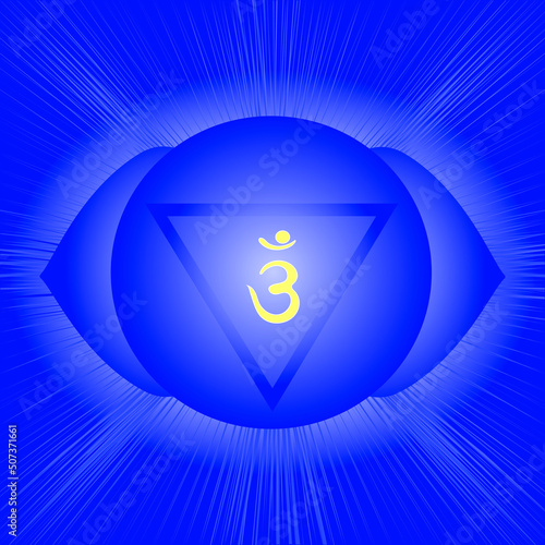 The sixth chakra of the third eye is Ajna. Vector illustration