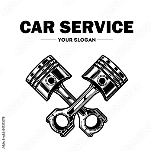 Background in the form of two automobile pistons. The inscription on top of the car service.Isolated on white background