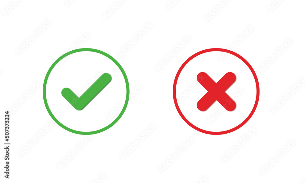Green check mark,sign and red cross icon isolated on white background.Vector illustration Green check mark,sign and red cross icon isolated on white background.Vector illustration