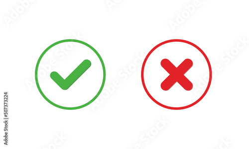 Green check mark,sign and red cross icon isolated on white background.Vector illustration
